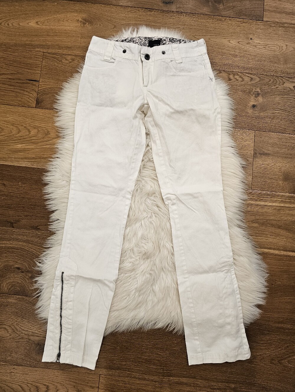 Vintage Hurley Low Rise White Straight-Leg Pants with Ankle Zipper